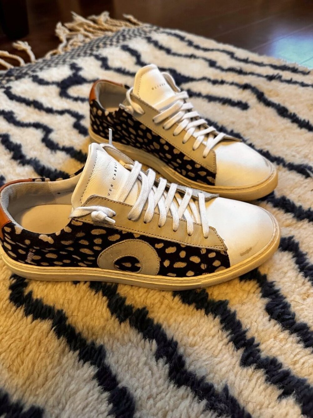 Oliver Cabell Low 1 Leather Sneakers Leopard Calf Hair Size 8